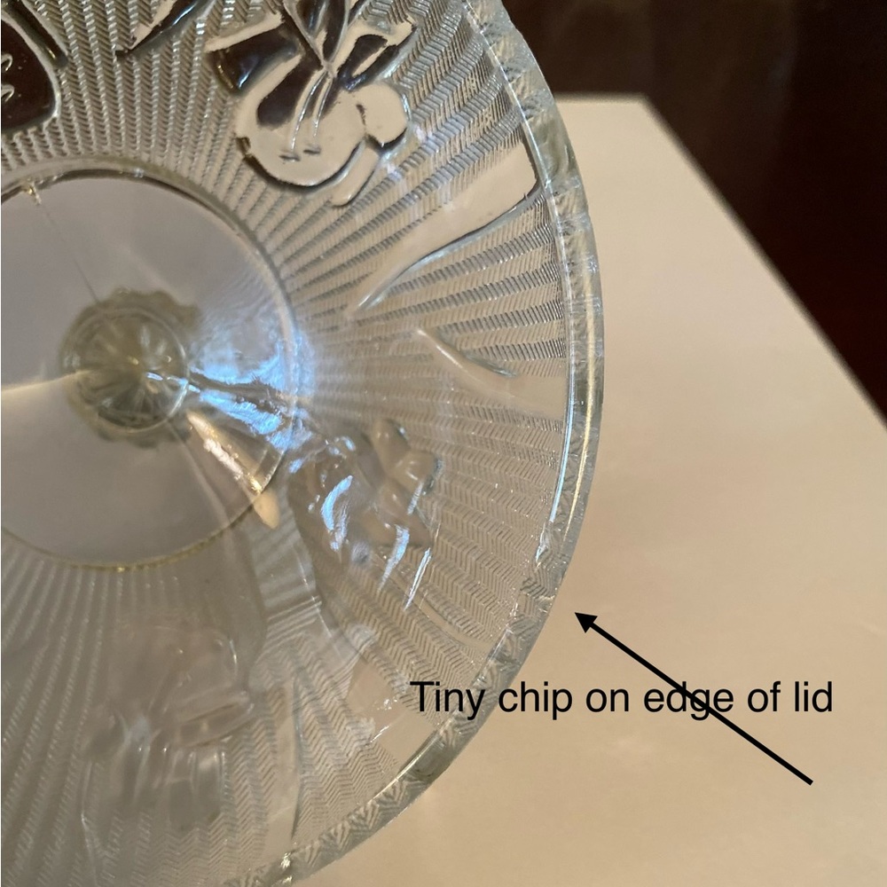 Iris & Herringbone Clear Footed Covered Candy Dish Depression Glass - Picture 10 of 16